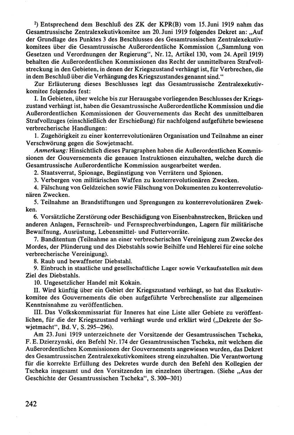 Lenin und die Gesamtrussische Tscheka, Dokumentensammlung, Ministerium für Staatssicherheit (MfS) [Deutsche Demokratische Republik (DDR)], Juristische Hochschule (JHS) Potsdam 1977, Seite 242 (Tscheka Dok. MfS DDR 1977, S. 242)