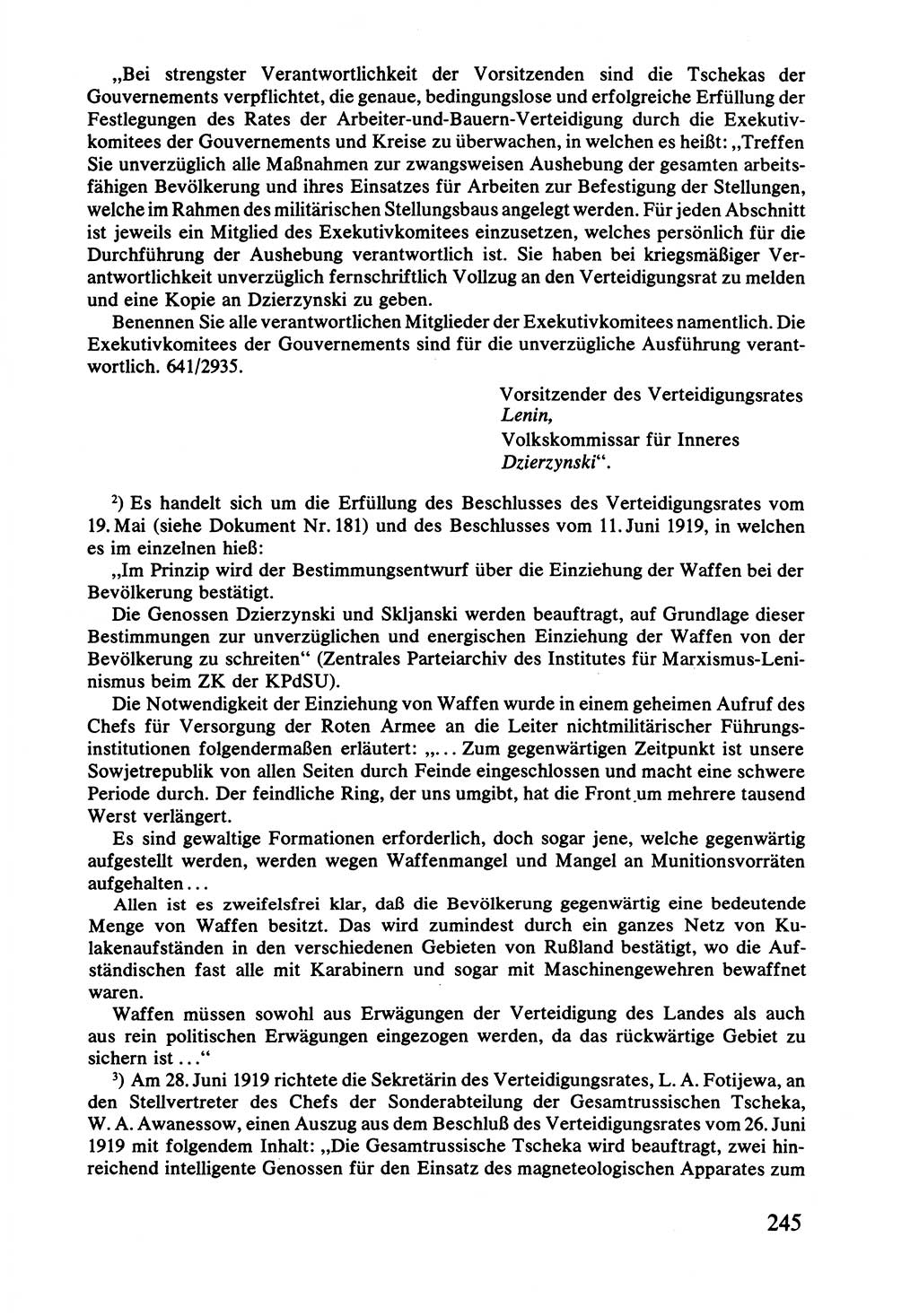 Lenin und die Gesamtrussische Tscheka, Dokumentensammlung, Ministerium für Staatssicherheit (MfS) [Deutsche Demokratische Republik (DDR)], Juristische Hochschule (JHS) Potsdam 1977, Seite 245 (Tscheka Dok. MfS DDR 1977, S. 245)