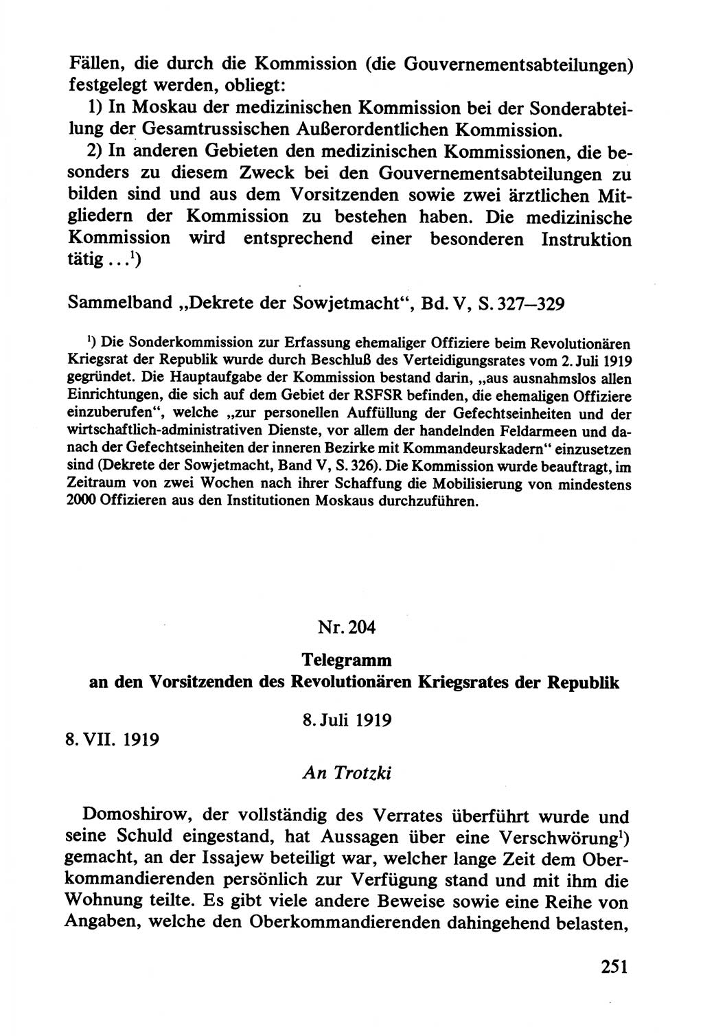 Lenin und die Gesamtrussische Tscheka, Dokumentensammlung, Ministerium für Staatssicherheit (MfS) [Deutsche Demokratische Republik (DDR)], Juristische Hochschule (JHS) Potsdam 1977, Seite 251 (Tscheka Dok. MfS DDR 1977, S. 251)