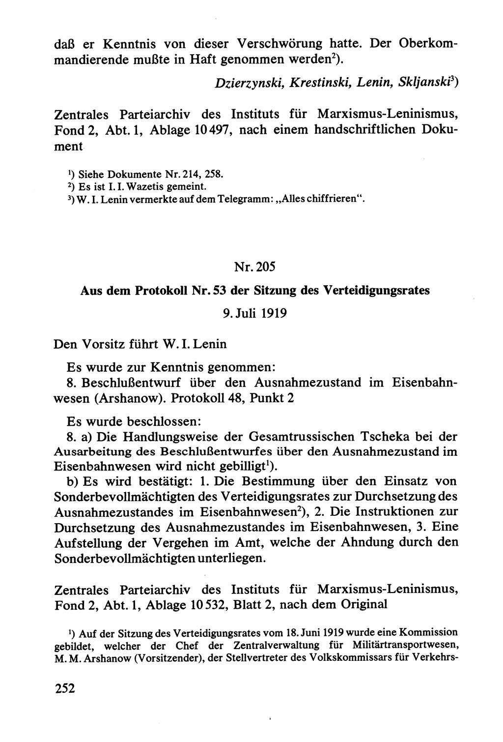 Lenin und die Gesamtrussische Tscheka, Dokumentensammlung, Ministerium für Staatssicherheit (MfS) [Deutsche Demokratische Republik (DDR)], Juristische Hochschule (JHS) Potsdam 1977, Seite 252 (Tscheka Dok. MfS DDR 1977, S. 252)