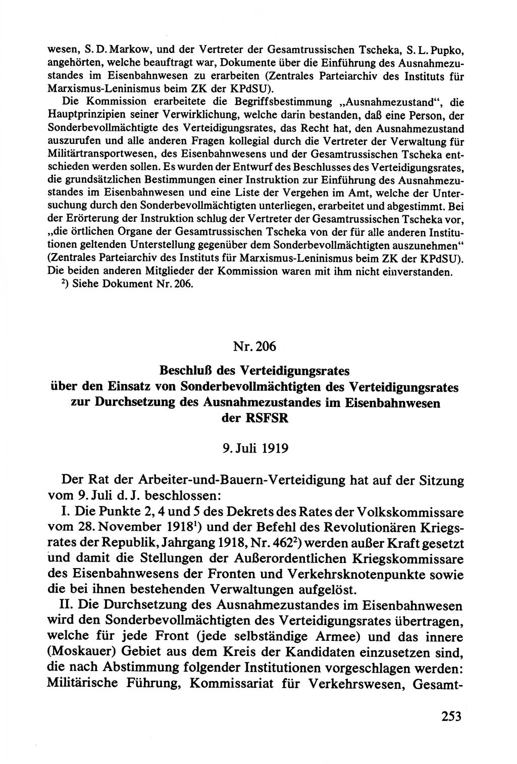 Lenin und die Gesamtrussische Tscheka, Dokumentensammlung, Ministerium für Staatssicherheit (MfS) [Deutsche Demokratische Republik (DDR)], Juristische Hochschule (JHS) Potsdam 1977, Seite 253 (Tscheka Dok. MfS DDR 1977, S. 253)