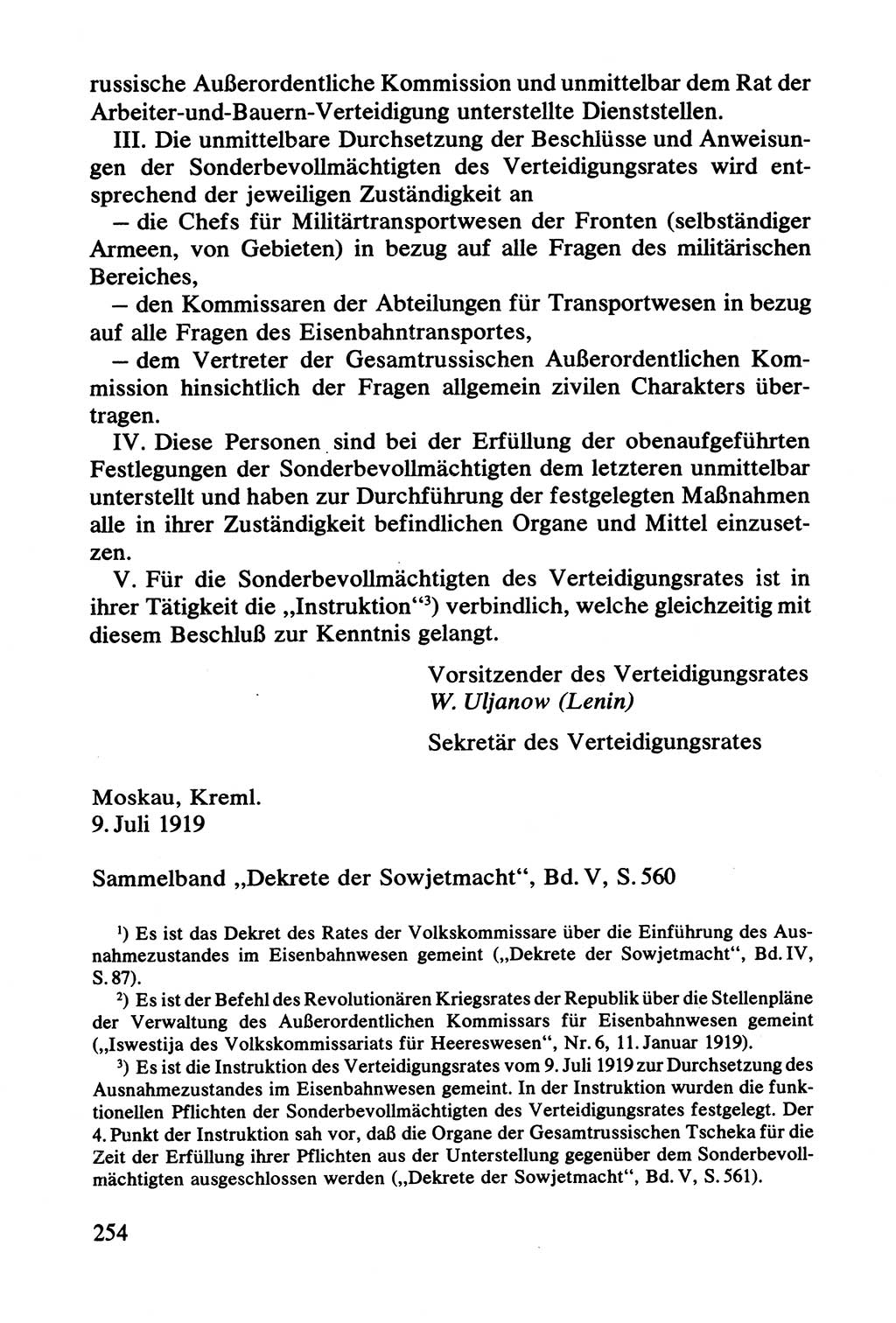 Lenin und die Gesamtrussische Tscheka, Dokumentensammlung, Ministerium für Staatssicherheit (MfS) [Deutsche Demokratische Republik (DDR)], Juristische Hochschule (JHS) Potsdam 1977, Seite 254 (Tscheka Dok. MfS DDR 1977, S. 254)