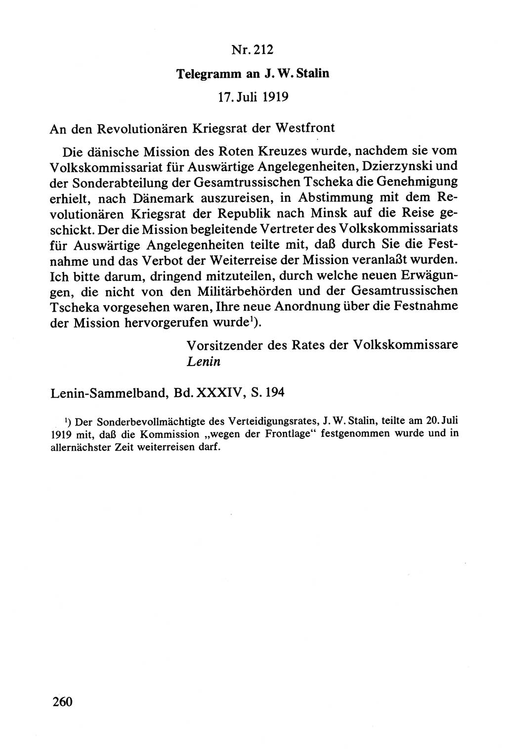 Lenin und die Gesamtrussische Tscheka, Dokumentensammlung, Ministerium für Staatssicherheit (MfS) [Deutsche Demokratische Republik (DDR)], Juristische Hochschule (JHS) Potsdam 1977, Seite 260 (Tscheka Dok. MfS DDR 1977, S. 260)
