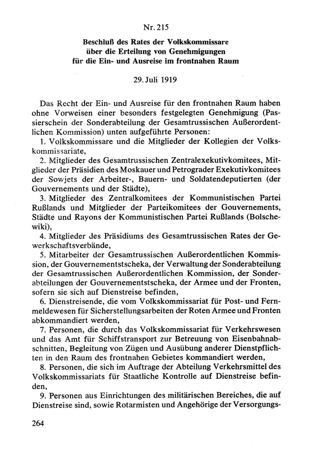 Lenin und die Gesamtrussische Tscheka, Dokumentensammlung, Ministerium für Staatssicherheit (MfS) [Deutsche Demokratische Republik (DDR)], Juristische Hochschule (JHS) Potsdam 1977, Seite 264 (Tscheka Dok. MfS DDR 1977, S. 264)