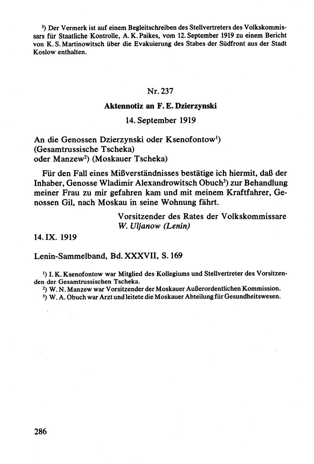 Lenin und die Gesamtrussische Tscheka, Dokumentensammlung, Ministerium für Staatssicherheit (MfS) [Deutsche Demokratische Republik (DDR)], Juristische Hochschule (JHS) Potsdam 1977, Seite 286 (Tscheka Dok. MfS DDR 1977, S. 286)