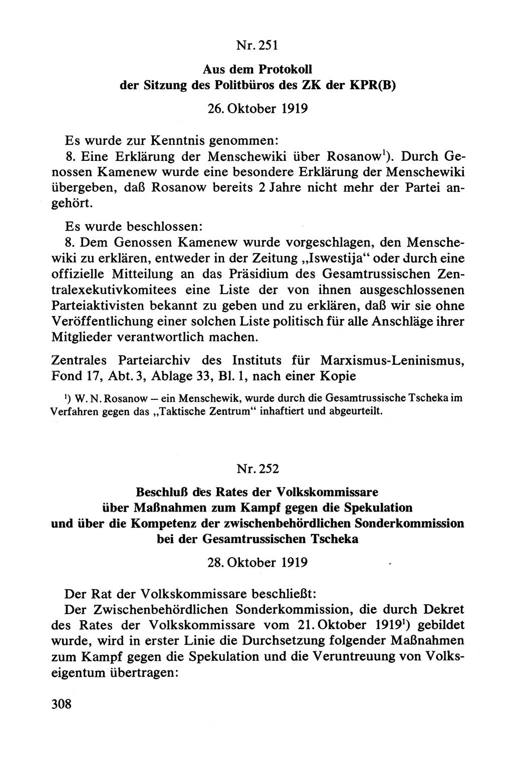 Lenin und die Gesamtrussische Tscheka, Dokumentensammlung, Ministerium für Staatssicherheit (MfS) [Deutsche Demokratische Republik (DDR)], Juristische Hochschule (JHS) Potsdam 1977, Seite 308 (Tscheka Dok. MfS DDR 1977, S. 308)