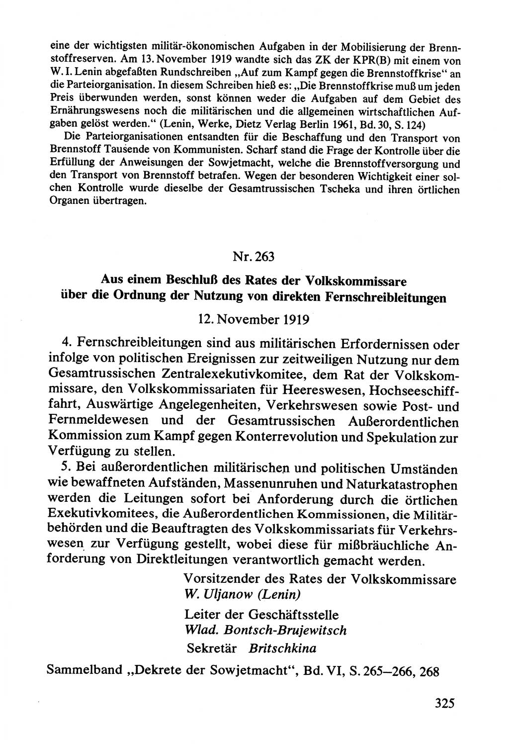 Lenin und die Gesamtrussische Tscheka, Dokumentensammlung, Ministerium für Staatssicherheit (MfS) [Deutsche Demokratische Republik (DDR)], Juristische Hochschule (JHS) Potsdam 1977, Seite 325 (Tscheka Dok. MfS DDR 1977, S. 325)