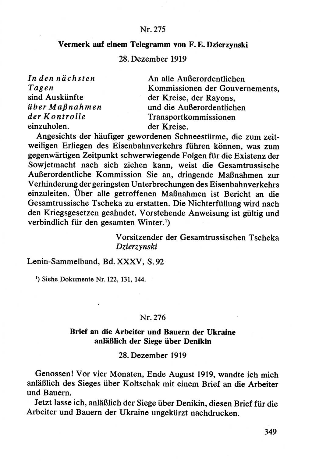 Lenin und die Gesamtrussische Tscheka, Dokumentensammlung, Ministerium für Staatssicherheit (MfS) [Deutsche Demokratische Republik (DDR)], Juristische Hochschule (JHS) Potsdam 1977, Seite 349 (Tscheka Dok. MfS DDR 1977, S. 349)