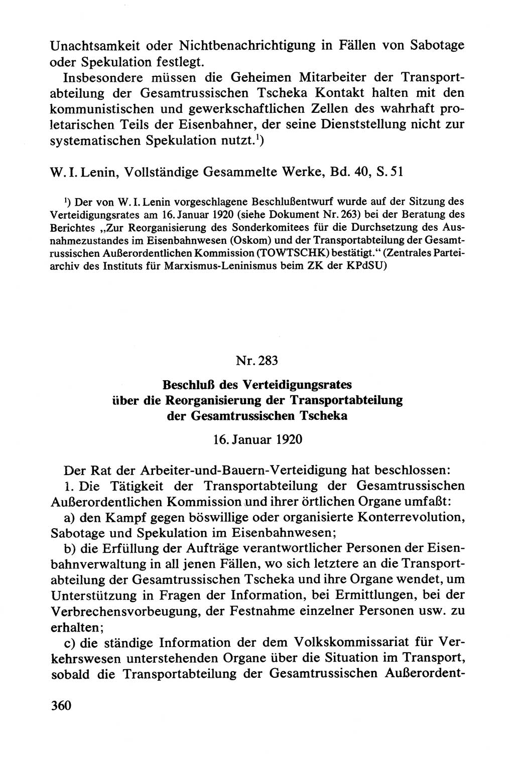 Lenin und die Gesamtrussische Tscheka, Dokumentensammlung, Ministerium für Staatssicherheit (MfS) [Deutsche Demokratische Republik (DDR)], Juristische Hochschule (JHS) Potsdam 1977, Seite 360 (Tscheka Dok. MfS DDR 1977, S. 360)