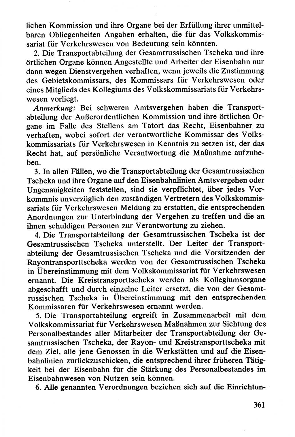 Lenin und die Gesamtrussische Tscheka, Dokumentensammlung, Ministerium für Staatssicherheit (MfS) [Deutsche Demokratische Republik (DDR)], Juristische Hochschule (JHS) Potsdam 1977, Seite 361 (Tscheka Dok. MfS DDR 1977, S. 361)