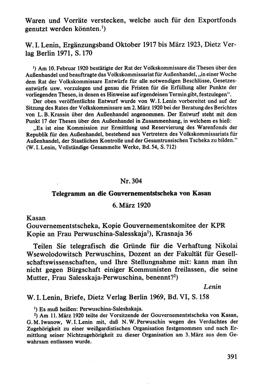 Lenin und die Gesamtrussische Tscheka, Dokumentensammlung, Ministerium für Staatssicherheit (MfS) [Deutsche Demokratische Republik (DDR)], Juristische Hochschule (JHS) Potsdam 1977, Seite 391 (Tscheka Dok. MfS DDR 1977, S. 391)