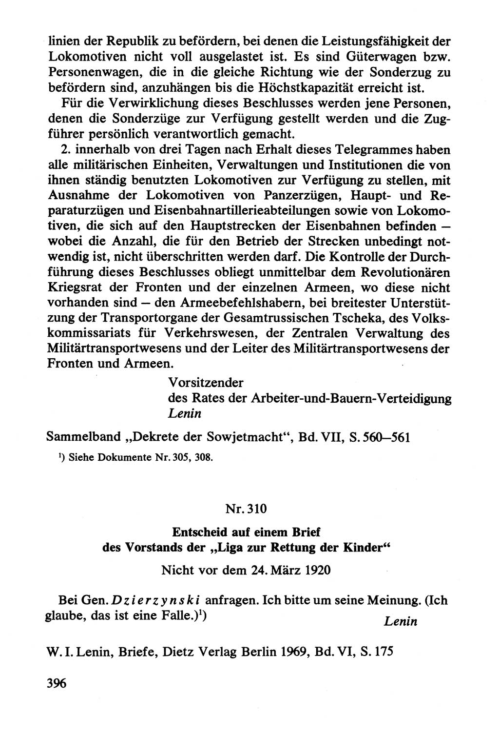Lenin und die Gesamtrussische Tscheka, Dokumentensammlung, Ministerium für Staatssicherheit (MfS) [Deutsche Demokratische Republik (DDR)], Juristische Hochschule (JHS) Potsdam 1977, Seite 396 (Tscheka Dok. MfS DDR 1977, S. 396)