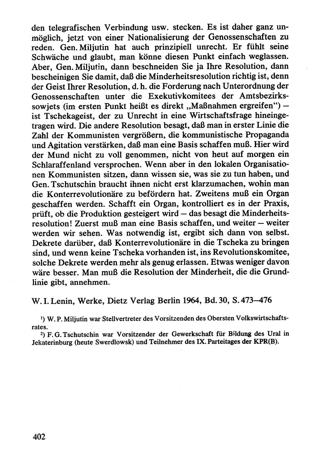 Lenin und die Gesamtrussische Tscheka, Dokumentensammlung, Ministerium für Staatssicherheit (MfS) [Deutsche Demokratische Republik (DDR)], Juristische Hochschule (JHS) Potsdam 1977, Seite 402 (Tscheka Dok. MfS DDR 1977, S. 402)