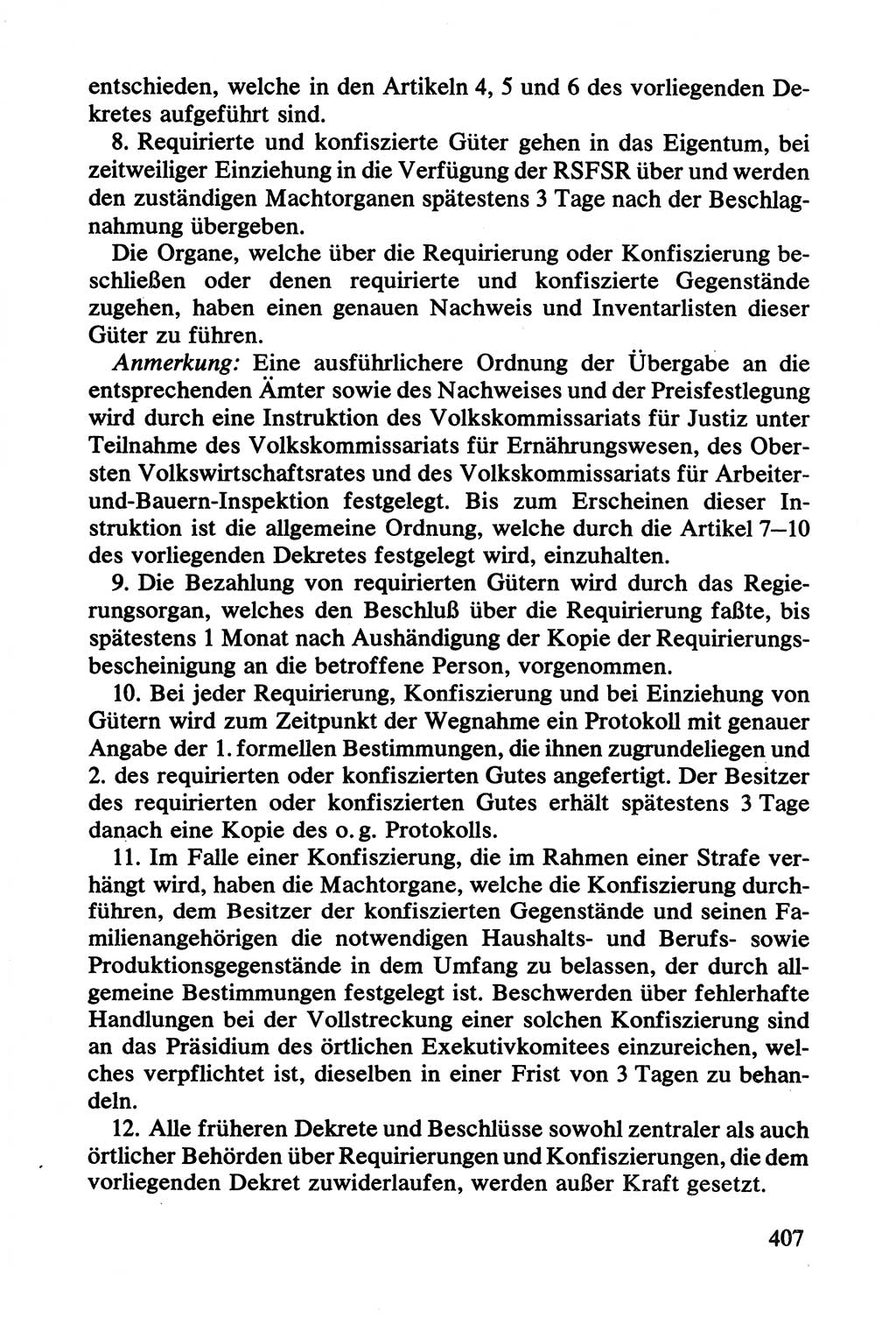 Lenin und die Gesamtrussische Tscheka, Dokumentensammlung, Ministerium für Staatssicherheit (MfS) [Deutsche Demokratische Republik (DDR)], Juristische Hochschule (JHS) Potsdam 1977, Seite 407 (Tscheka Dok. MfS DDR 1977, S. 407)