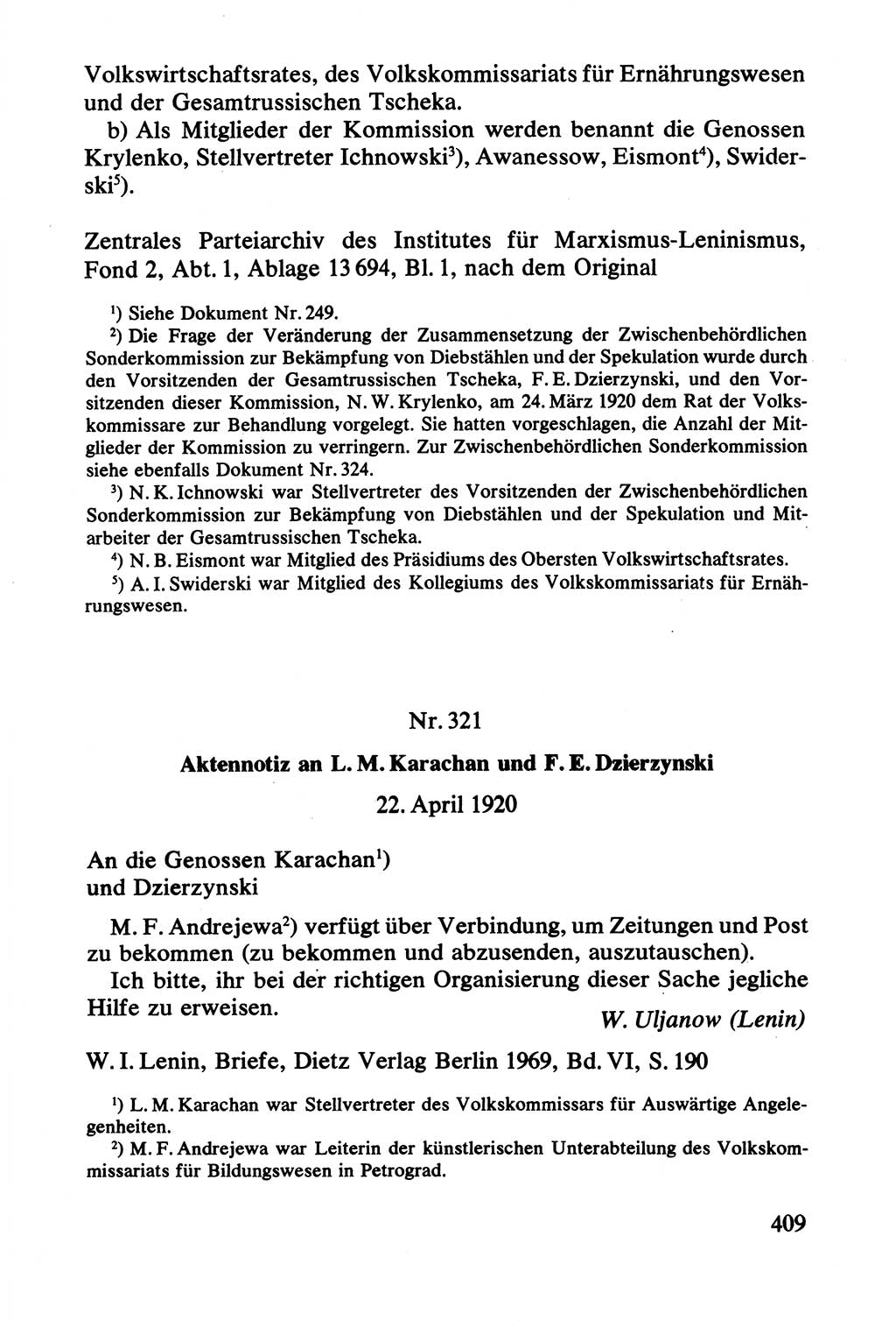 Lenin und die Gesamtrussische Tscheka, Dokumentensammlung, Ministerium für Staatssicherheit (MfS) [Deutsche Demokratische Republik (DDR)], Juristische Hochschule (JHS) Potsdam 1977, Seite 409 (Tscheka Dok. MfS DDR 1977, S. 409)