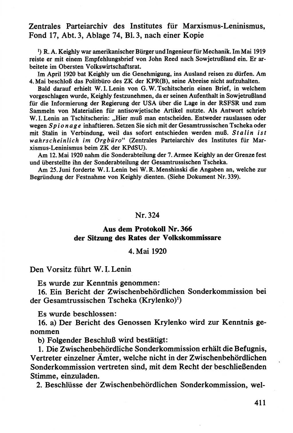 Lenin und die Gesamtrussische Tscheka, Dokumentensammlung, Ministerium für Staatssicherheit (MfS) [Deutsche Demokratische Republik (DDR)], Juristische Hochschule (JHS) Potsdam 1977, Seite 411 (Tscheka Dok. MfS DDR 1977, S. 411)