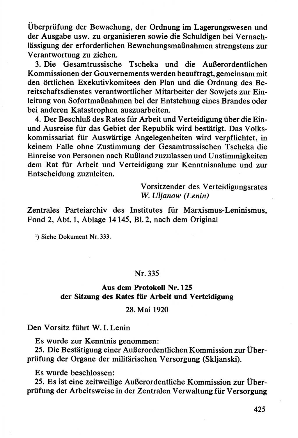 Lenin und die Gesamtrussische Tscheka, Dokumentensammlung, Ministerium für Staatssicherheit (MfS) [Deutsche Demokratische Republik (DDR)], Juristische Hochschule (JHS) Potsdam 1977, Seite 425 (Tscheka Dok. MfS DDR 1977, S. 425)