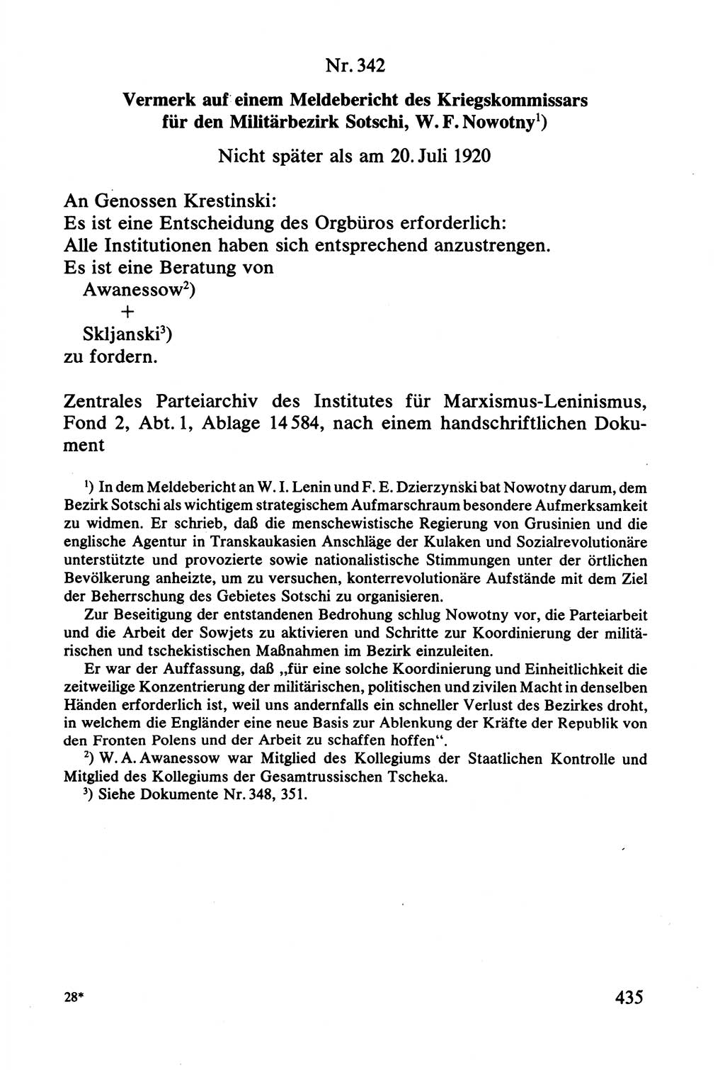 Lenin und die Gesamtrussische Tscheka, Dokumentensammlung, Ministerium für Staatssicherheit (MfS) [Deutsche Demokratische Republik (DDR)], Juristische Hochschule (JHS) Potsdam 1977, Seite 435 (Tscheka Dok. MfS DDR 1977, S. 435)