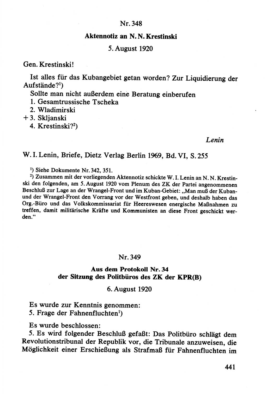 Lenin und die Gesamtrussische Tscheka, Dokumentensammlung, Ministerium für Staatssicherheit (MfS) [Deutsche Demokratische Republik (DDR)], Juristische Hochschule (JHS) Potsdam 1977, Seite 441 (Tscheka Dok. MfS DDR 1977, S. 441)