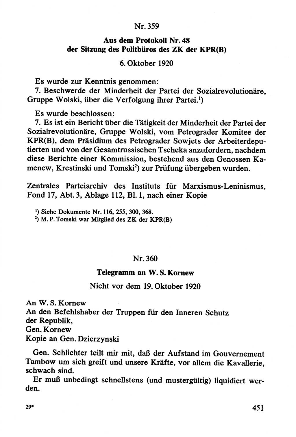 Lenin und die Gesamtrussische Tscheka, Dokumentensammlung, Ministerium für Staatssicherheit (MfS) [Deutsche Demokratische Republik (DDR)], Juristische Hochschule (JHS) Potsdam 1977, Seite 451 (Tscheka Dok. MfS DDR 1977, S. 451)