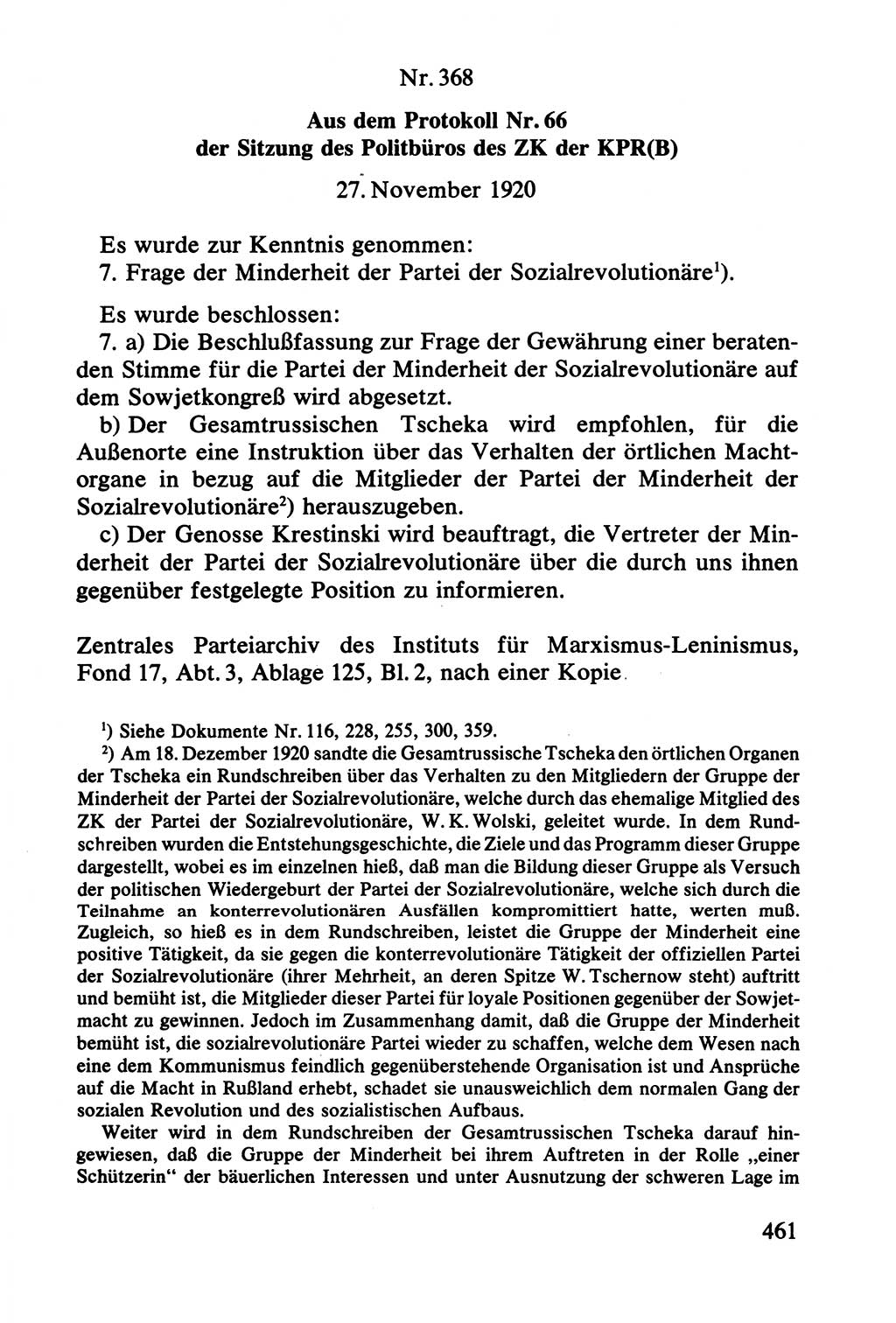 Lenin und die Gesamtrussische Tscheka, Dokumentensammlung, Ministerium für Staatssicherheit (MfS) [Deutsche Demokratische Republik (DDR)], Juristische Hochschule (JHS) Potsdam 1977, Seite 461 (Tscheka Dok. MfS DDR 1977, S. 461)