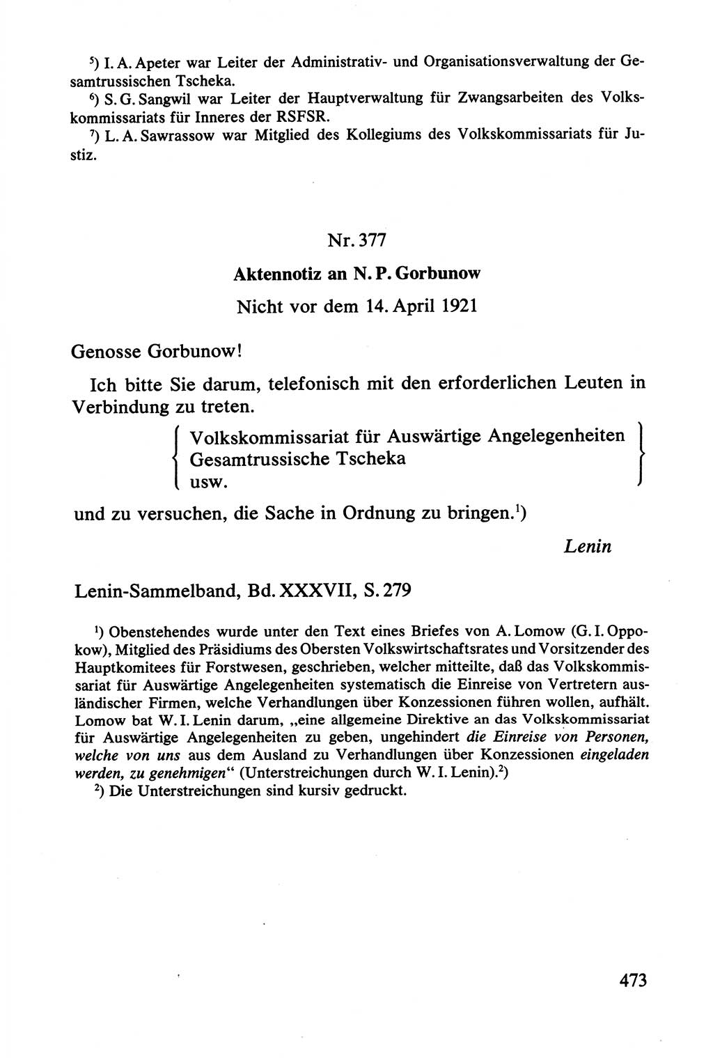 Lenin und die Gesamtrussische Tscheka, Dokumentensammlung, Ministerium für Staatssicherheit (MfS) [Deutsche Demokratische Republik (DDR)], Juristische Hochschule (JHS) Potsdam 1977, Seite 473 (Tscheka Dok. MfS DDR 1977, S. 473)