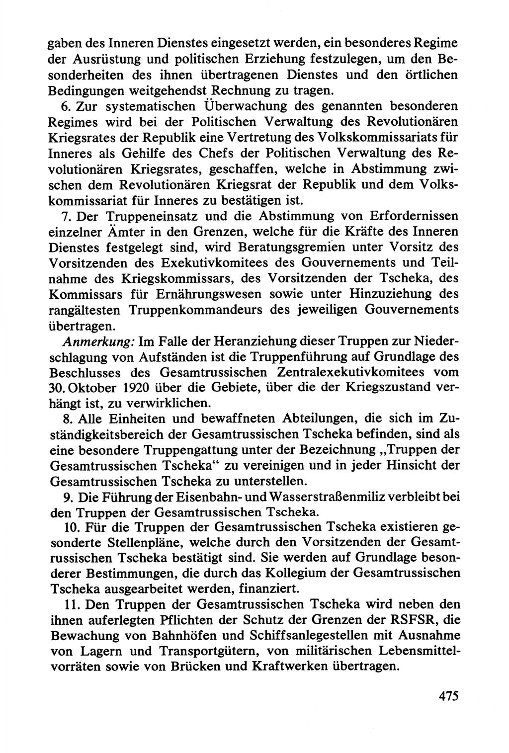 Lenin und die Gesamtrussische Tscheka, Dokumentensammlung, Ministerium für Staatssicherheit (MfS) [Deutsche Demokratische Republik (DDR)], Juristische Hochschule (JHS) Potsdam 1977, Seite 475 (Tscheka Dok. MfS DDR 1977, S. 475)