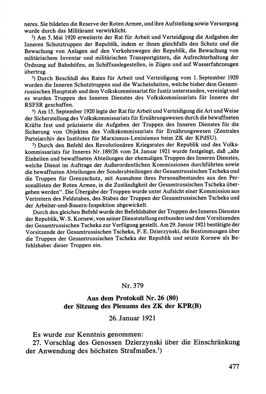 Lenin und die Gesamtrussische Tscheka, Dokumentensammlung, Ministerium für Staatssicherheit (MfS) [Deutsche Demokratische Republik (DDR)], Juristische Hochschule (JHS) Potsdam 1977, Seite 477 (Tscheka Dok. MfS DDR 1977, S. 477)