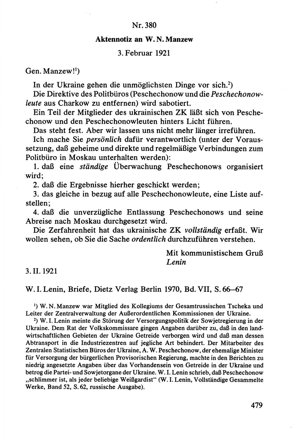 Lenin und die Gesamtrussische Tscheka, Dokumentensammlung, Ministerium für Staatssicherheit (MfS) [Deutsche Demokratische Republik (DDR)], Juristische Hochschule (JHS) Potsdam 1977, Seite 479 (Tscheka Dok. MfS DDR 1977, S. 479)