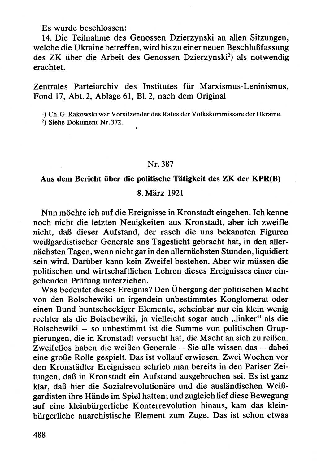 Lenin und die Gesamtrussische Tscheka, Dokumentensammlung, Ministerium für Staatssicherheit (MfS) [Deutsche Demokratische Republik (DDR)], Juristische Hochschule (JHS) Potsdam 1977, Seite 488 (Tscheka Dok. MfS DDR 1977, S. 488)