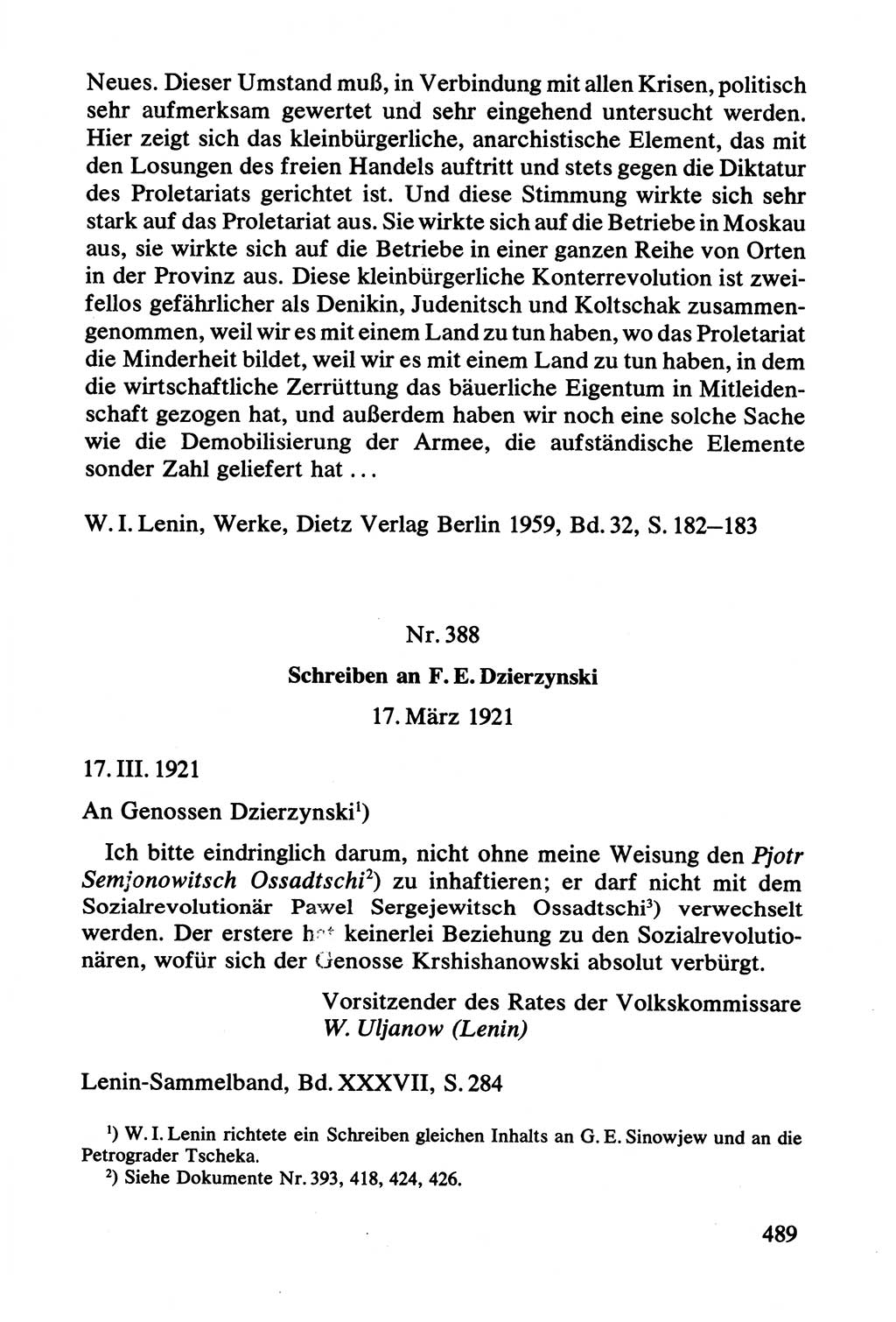 Lenin und die Gesamtrussische Tscheka, Dokumentensammlung, Ministerium für Staatssicherheit (MfS) [Deutsche Demokratische Republik (DDR)], Juristische Hochschule (JHS) Potsdam 1977, Seite 489 (Tscheka Dok. MfS DDR 1977, S. 489)