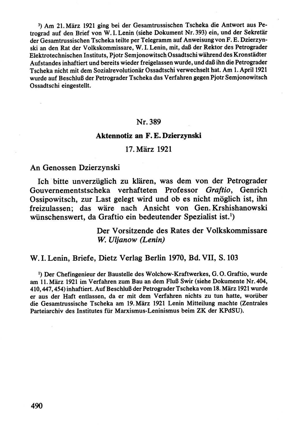 Lenin und die Gesamtrussische Tscheka, Dokumentensammlung, Ministerium für Staatssicherheit (MfS) [Deutsche Demokratische Republik (DDR)], Juristische Hochschule (JHS) Potsdam 1977, Seite 490 (Tscheka Dok. MfS DDR 1977, S. 490)