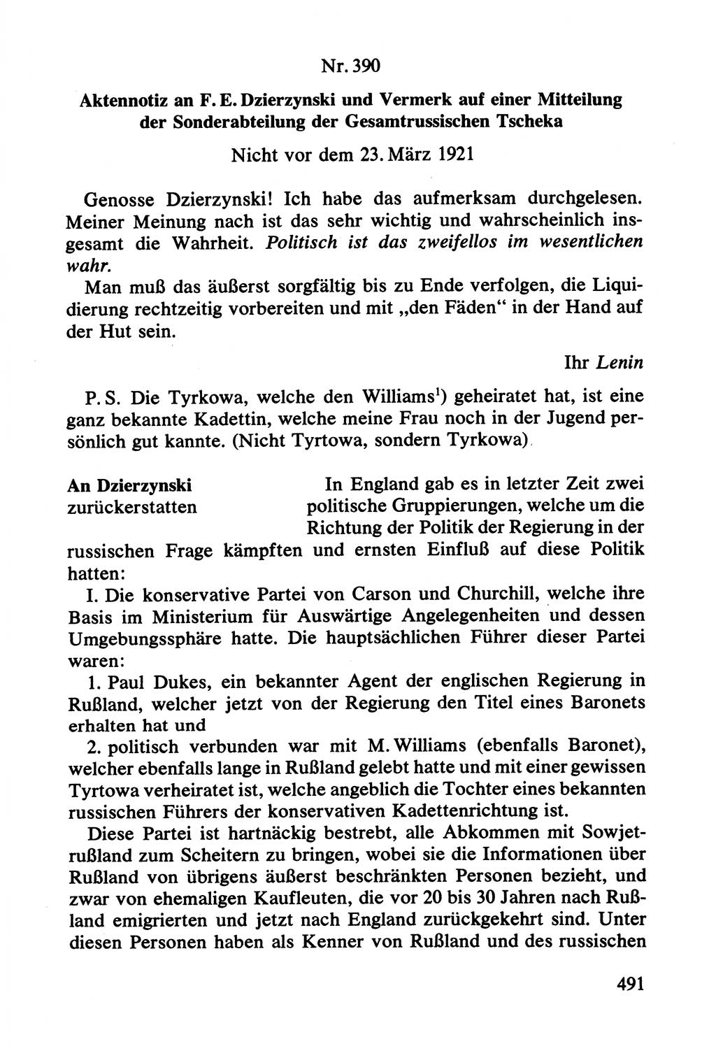 Lenin und die Gesamtrussische Tscheka, Dokumentensammlung, Ministerium für Staatssicherheit (MfS) [Deutsche Demokratische Republik (DDR)], Juristische Hochschule (JHS) Potsdam 1977, Seite 491 (Tscheka Dok. MfS DDR 1977, S. 491)