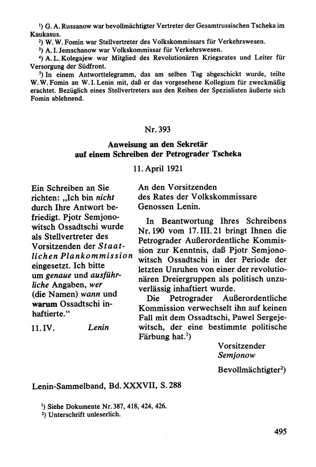 Lenin und die Gesamtrussische Tscheka, Dokumentensammlung, Ministerium für Staatssicherheit (MfS) [Deutsche Demokratische Republik (DDR)], Juristische Hochschule (JHS) Potsdam 1977, Seite 495 (Tscheka Dok. MfS DDR 1977, S. 495)