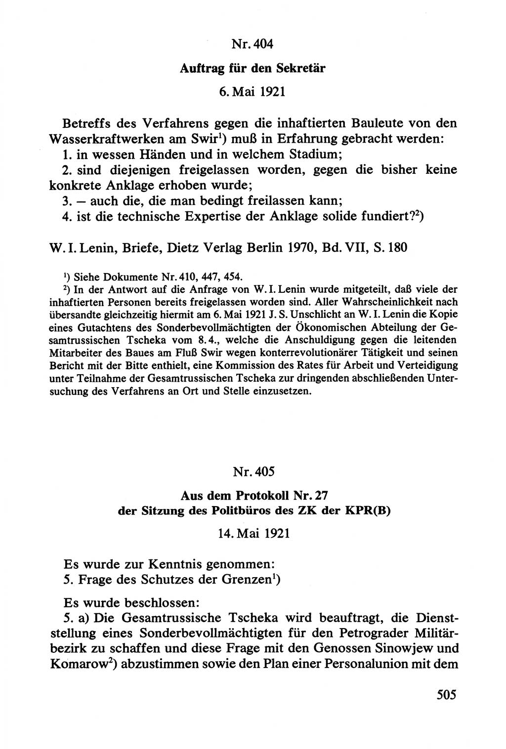 Lenin und die Gesamtrussische Tscheka, Dokumentensammlung, Ministerium für Staatssicherheit (MfS) [Deutsche Demokratische Republik (DDR)], Juristische Hochschule (JHS) Potsdam 1977, Seite 505 (Tscheka Dok. MfS DDR 1977, S. 505)