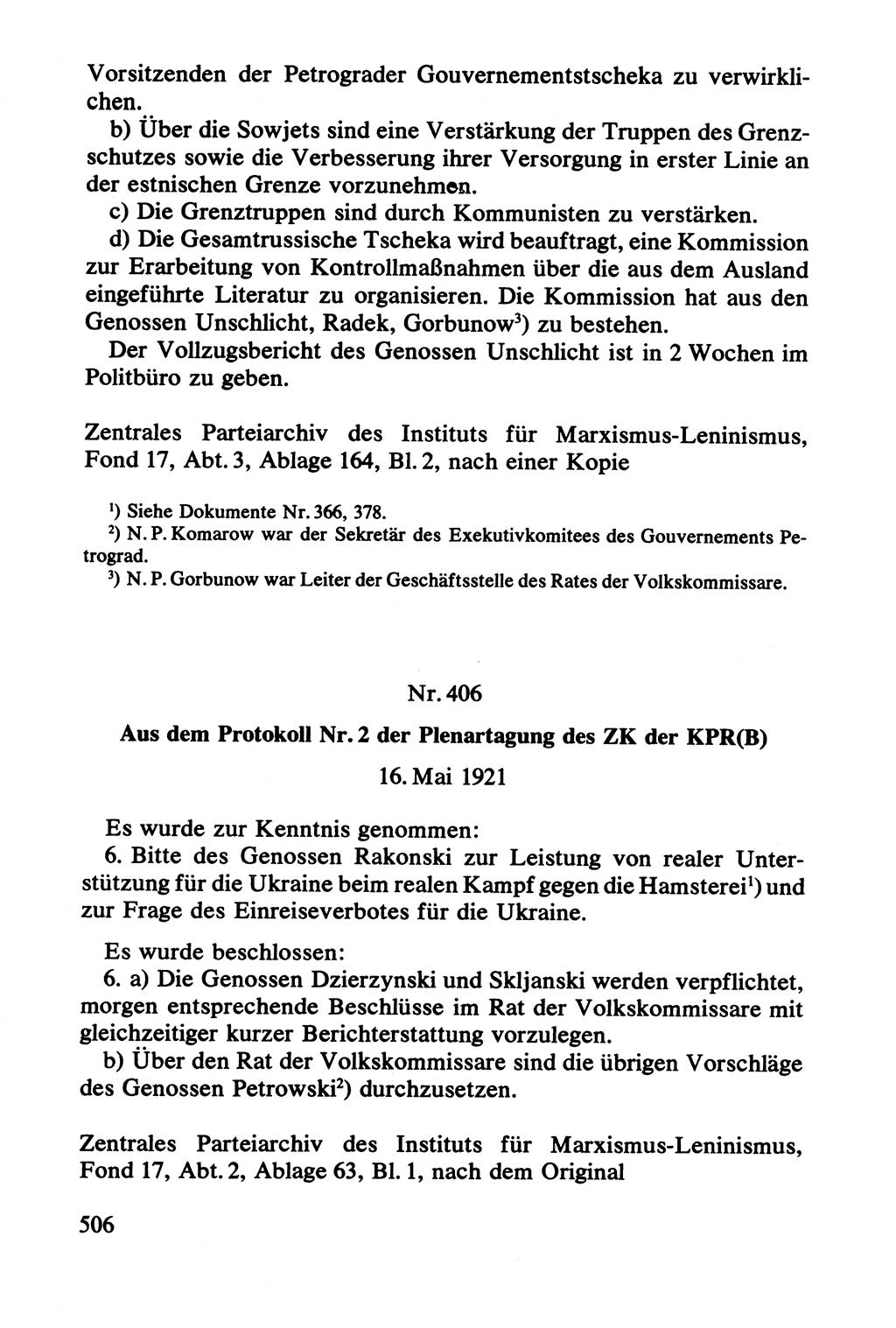 Lenin und die Gesamtrussische Tscheka, Dokumentensammlung, Ministerium für Staatssicherheit (MfS) [Deutsche Demokratische Republik (DDR)], Juristische Hochschule (JHS) Potsdam 1977, Seite 506 (Tscheka Dok. MfS DDR 1977, S. 506)