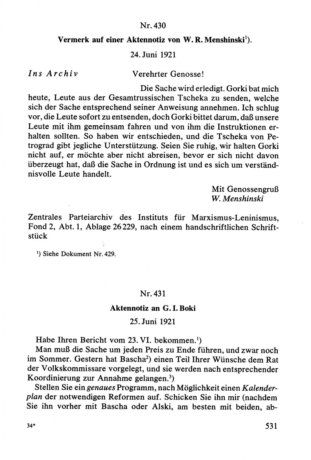 Lenin und die Gesamtrussische Tscheka, Dokumentensammlung, Ministerium für Staatssicherheit (MfS) [Deutsche Demokratische Republik (DDR)], Juristische Hochschule (JHS) Potsdam 1977, Seite 531 (Tscheka Dok. MfS DDR 1977, S. 531)