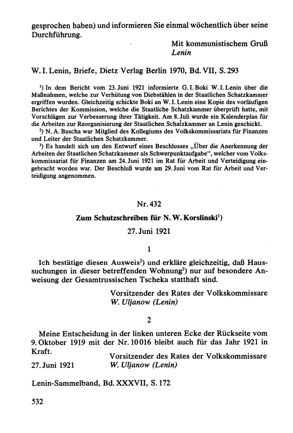 Lenin und die Gesamtrussische Tscheka, Dokumentensammlung, Ministerium für Staatssicherheit (MfS) [Deutsche Demokratische Republik (DDR)], Juristische Hochschule (JHS) Potsdam 1977, Seite 532 (Tscheka Dok. MfS DDR 1977, S. 532)