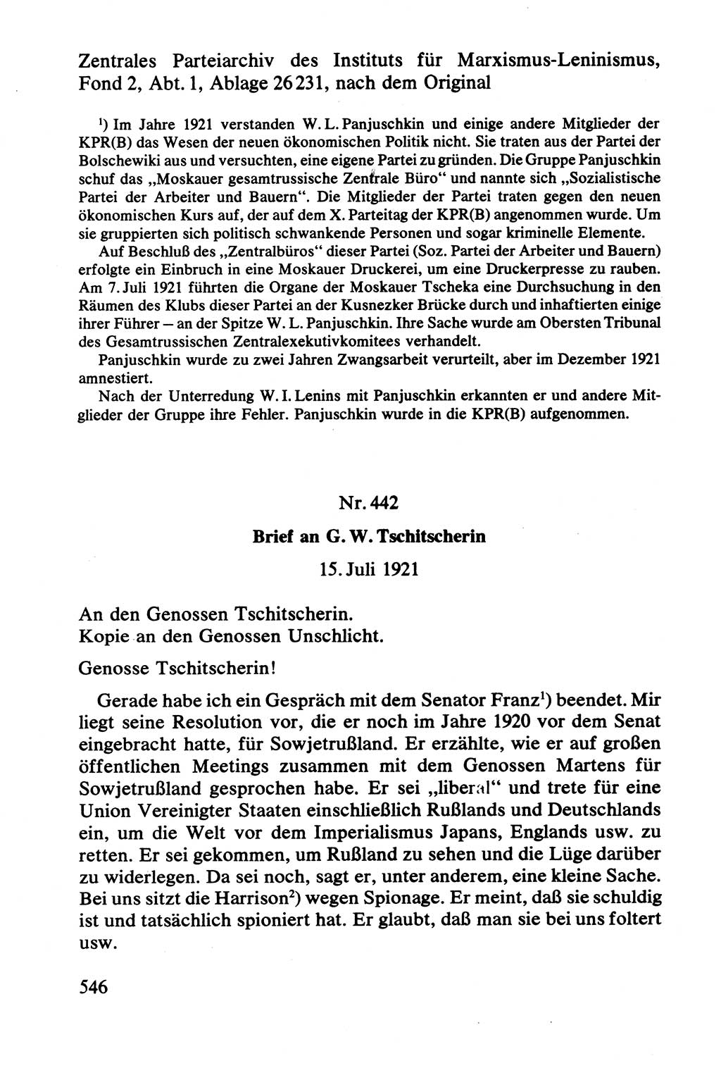 Lenin und die Gesamtrussische Tscheka, Dokumentensammlung, Ministerium für Staatssicherheit (MfS) [Deutsche Demokratische Republik (DDR)], Juristische Hochschule (JHS) Potsdam 1977, Seite 546 (Tscheka Dok. MfS DDR 1977, S. 546)