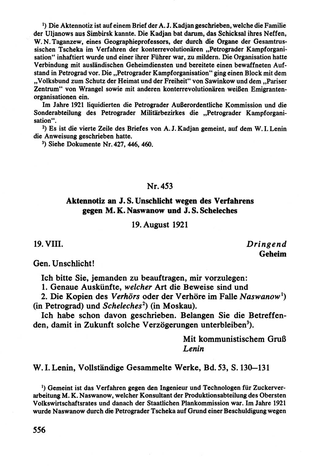 Lenin und die Gesamtrussische Tscheka, Dokumentensammlung, Ministerium für Staatssicherheit (MfS) [Deutsche Demokratische Republik (DDR)], Juristische Hochschule (JHS) Potsdam 1977, Seite 556 (Tscheka Dok. MfS DDR 1977, S. 556)