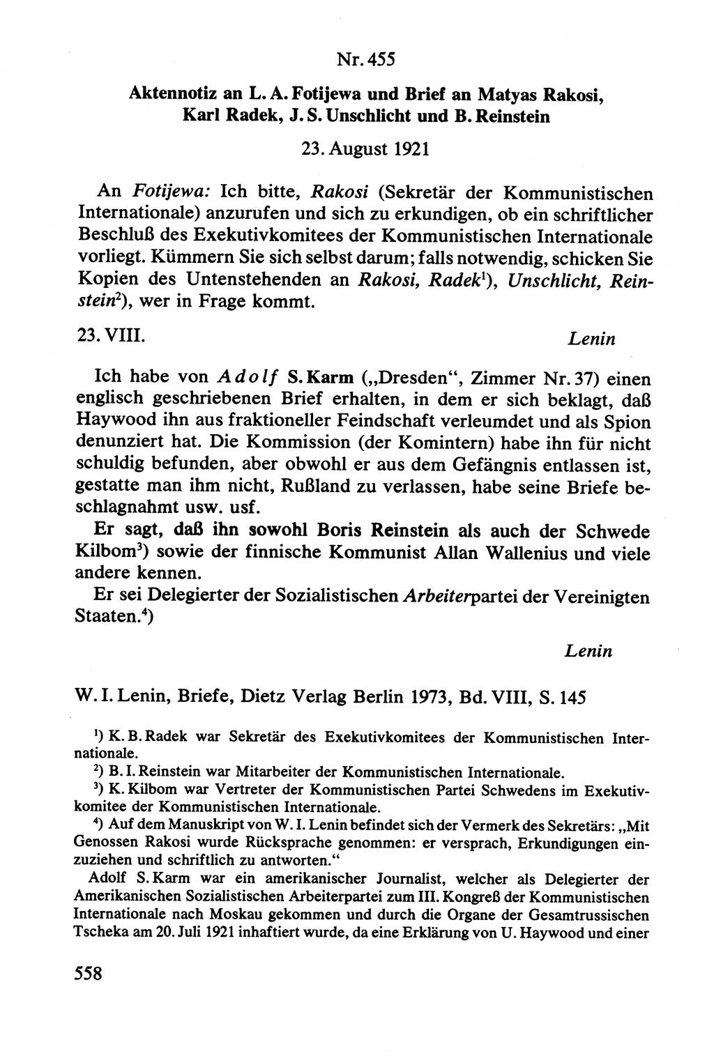 Lenin und die Gesamtrussische Tscheka, Dokumentensammlung, Ministerium für Staatssicherheit (MfS) [Deutsche Demokratische Republik (DDR)], Juristische Hochschule (JHS) Potsdam 1977, Seite 558 (Tscheka Dok. MfS DDR 1977, S. 558)