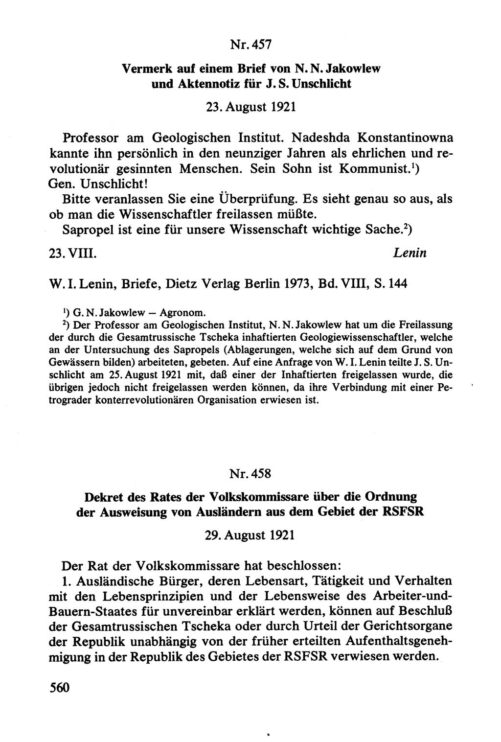 Lenin und die Gesamtrussische Tscheka, Dokumentensammlung, Ministerium für Staatssicherheit (MfS) [Deutsche Demokratische Republik (DDR)], Juristische Hochschule (JHS) Potsdam 1977, Seite 560 (Tscheka Dok. MfS DDR 1977, S. 560)