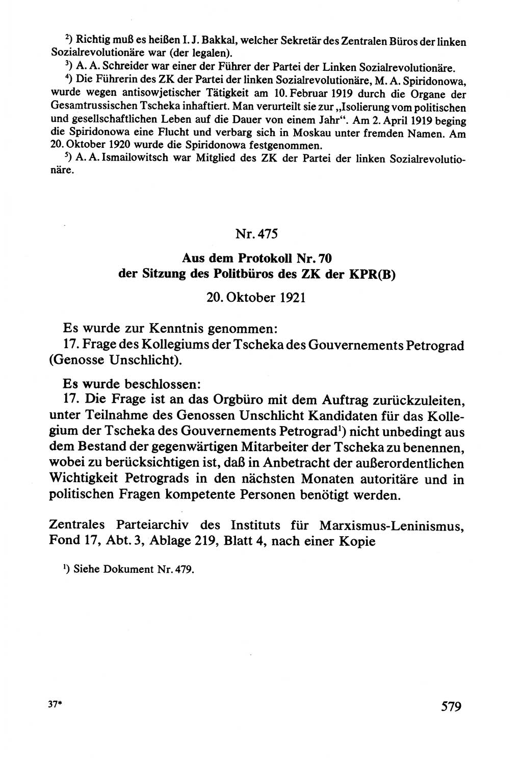 Lenin und die Gesamtrussische Tscheka, Dokumentensammlung, Ministerium für Staatssicherheit (MfS) [Deutsche Demokratische Republik (DDR)], Juristische Hochschule (JHS) Potsdam 1977, Seite 579 (Tscheka Dok. MfS DDR 1977, S. 579)