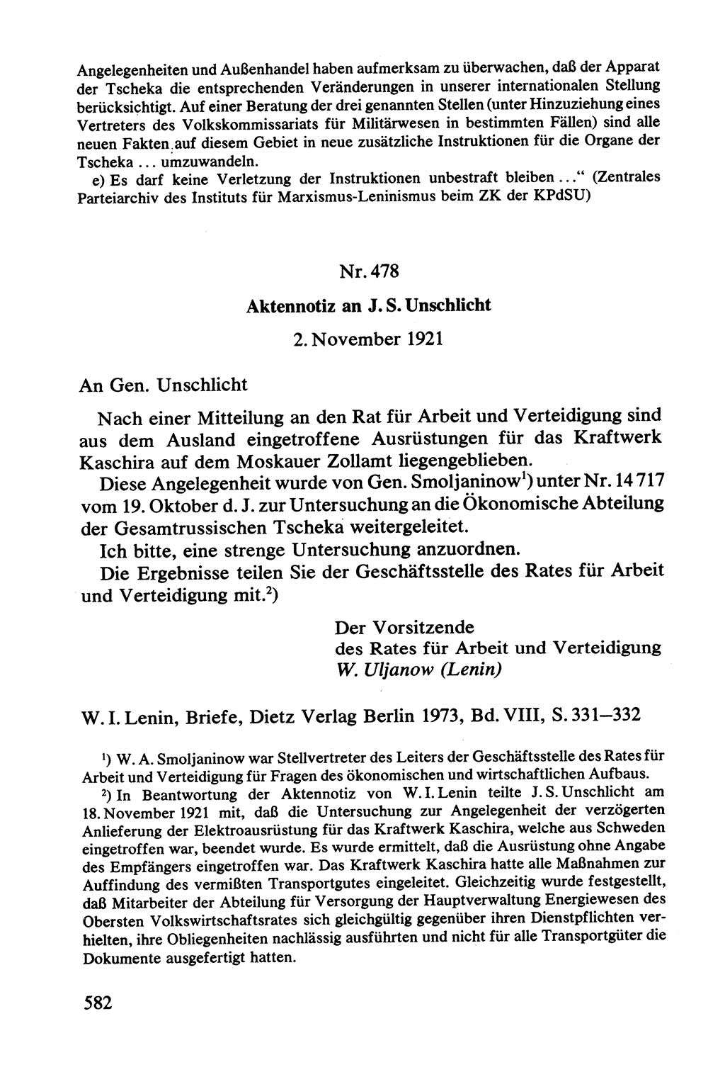 Lenin und die Gesamtrussische Tscheka, Dokumentensammlung, Ministerium für Staatssicherheit (MfS) [Deutsche Demokratische Republik (DDR)], Juristische Hochschule (JHS) Potsdam 1977, Seite 582 (Tscheka Dok. MfS DDR 1977, S. 582)