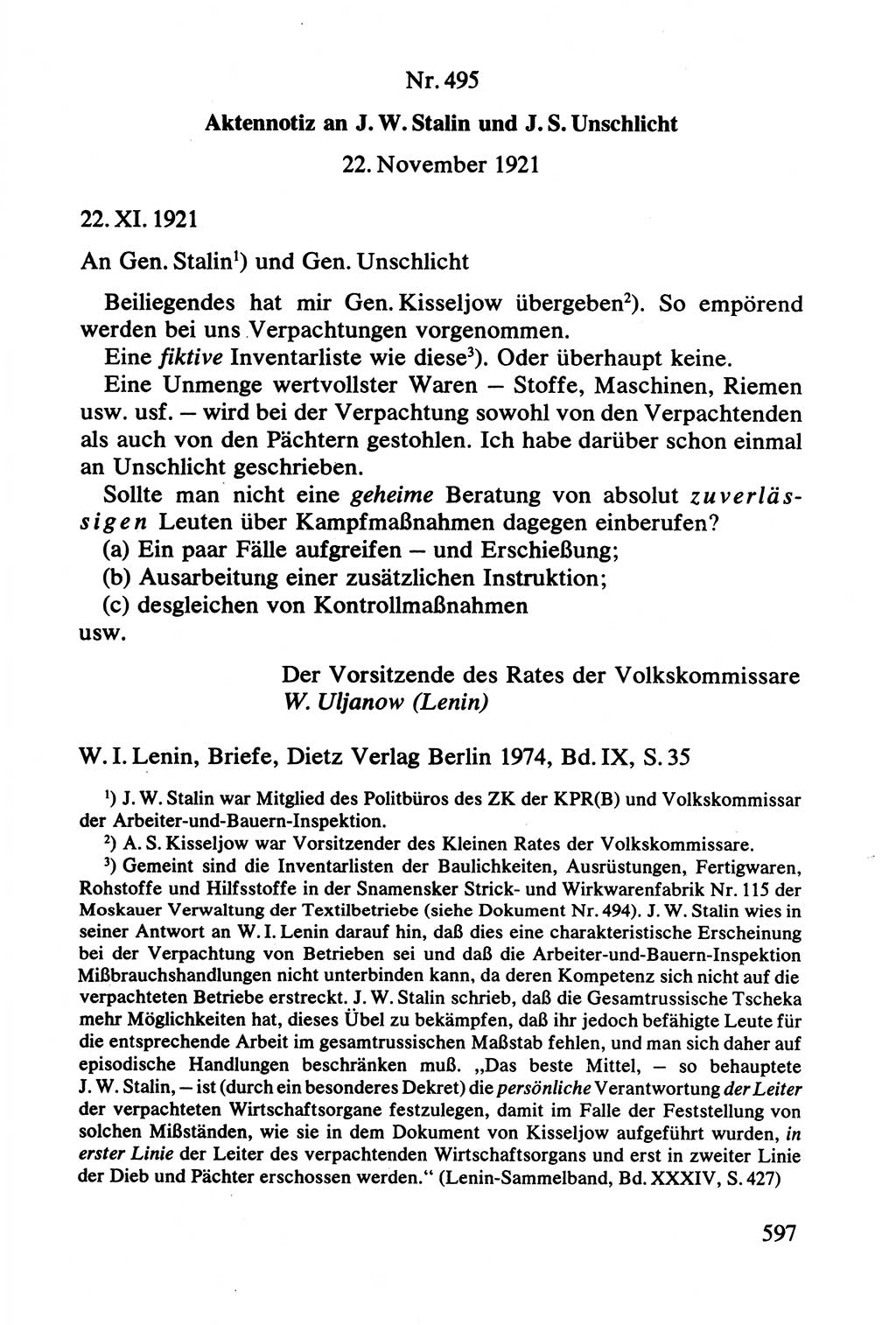 Lenin und die Gesamtrussische Tscheka, Dokumentensammlung, Ministerium für Staatssicherheit (MfS) [Deutsche Demokratische Republik (DDR)], Juristische Hochschule (JHS) Potsdam 1977, Seite 597 (Tscheka Dok. MfS DDR 1977, S. 597)