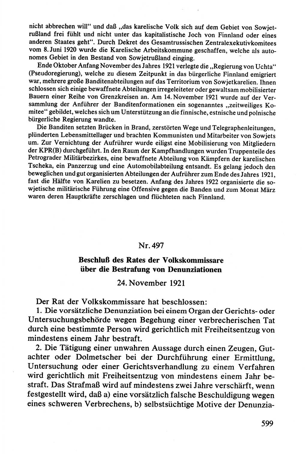 Lenin und die Gesamtrussische Tscheka, Dokumentensammlung, Ministerium für Staatssicherheit (MfS) [Deutsche Demokratische Republik (DDR)], Juristische Hochschule (JHS) Potsdam 1977, Seite 599 (Tscheka Dok. MfS DDR 1977, S. 599)