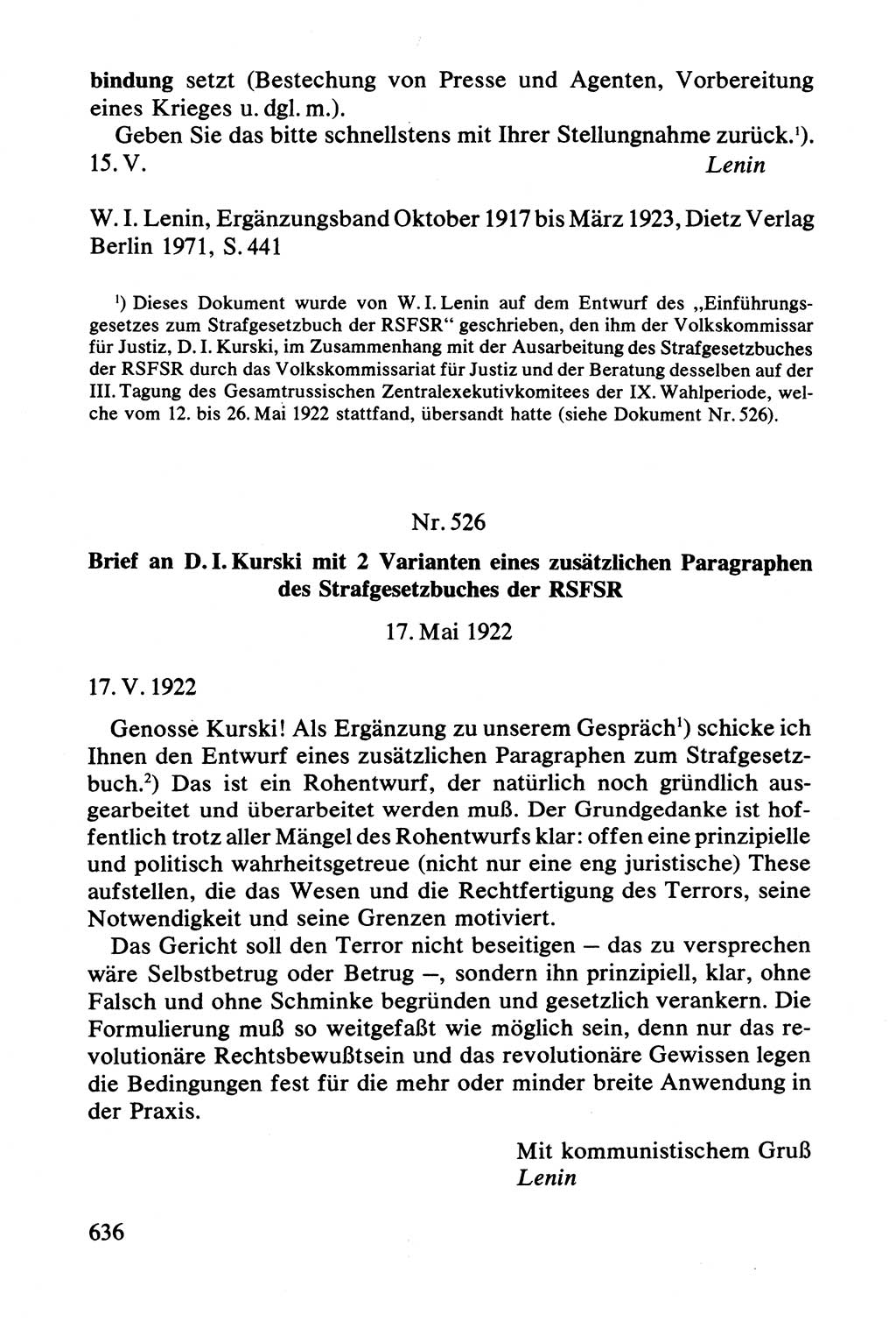 Lenin und die Gesamtrussische Tscheka, Dokumentensammlung, Ministerium für Staatssicherheit (MfS) [Deutsche Demokratische Republik (DDR)], Juristische Hochschule (JHS) Potsdam 1977, Seite 636 (Tscheka Dok. MfS DDR 1977, S. 636)