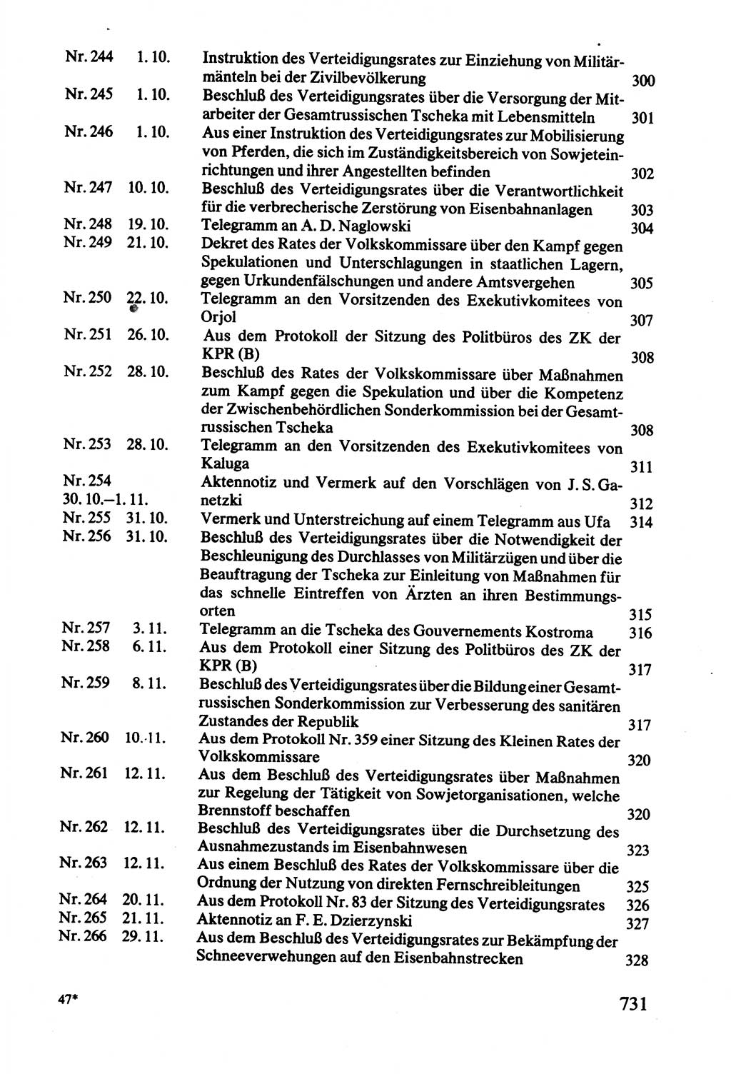 Lenin und die Gesamtrussische Tscheka, Dokumentensammlung, Ministerium für Staatssicherheit (MfS) [Deutsche Demokratische Republik (DDR)], Juristische Hochschule (JHS) Potsdam 1977, Seite 731 (Tscheka Dok. MfS DDR 1977, S. 731)