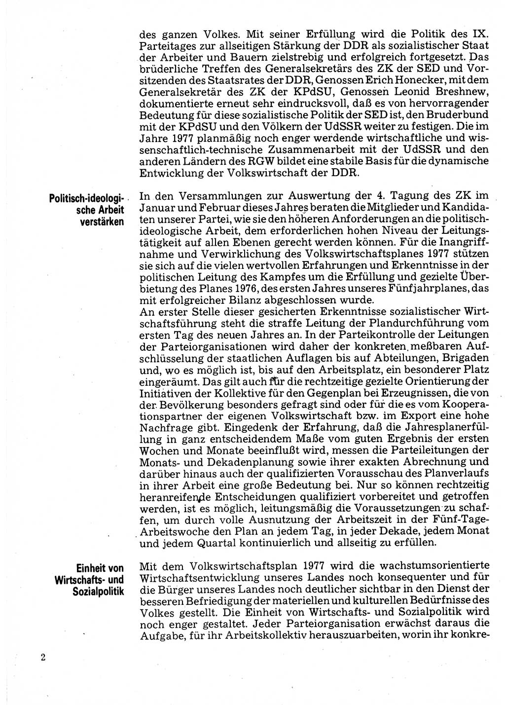 Neuer Weg (NW), Organ des Zentralkomitees (ZK) der SED (Sozialistische Einheitspartei Deutschlands) für Fragen des Parteilebens, 32. Jahrgang [Deutsche Demokratische Republik (DDR)] 1977, Seite 2 (NW ZK SED DDR 1977, S. 2)