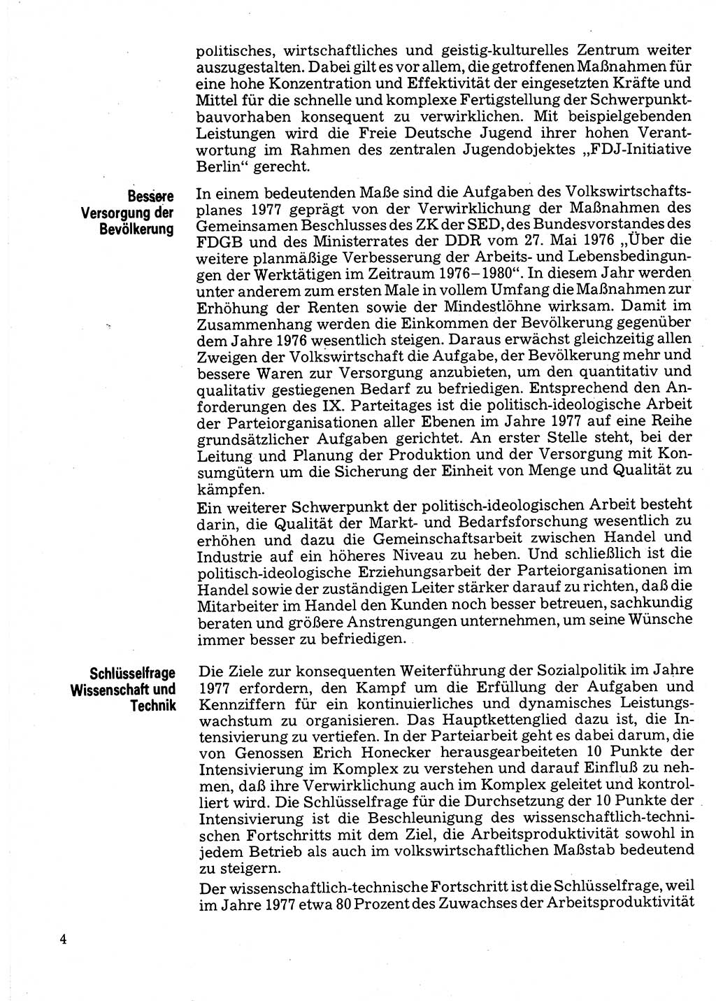 Neuer Weg (NW), Organ des Zentralkomitees (ZK) der SED (Sozialistische Einheitspartei Deutschlands) für Fragen des Parteilebens, 32. Jahrgang [Deutsche Demokratische Republik (DDR)] 1977, Seite 4 (NW ZK SED DDR 1977, S. 4)